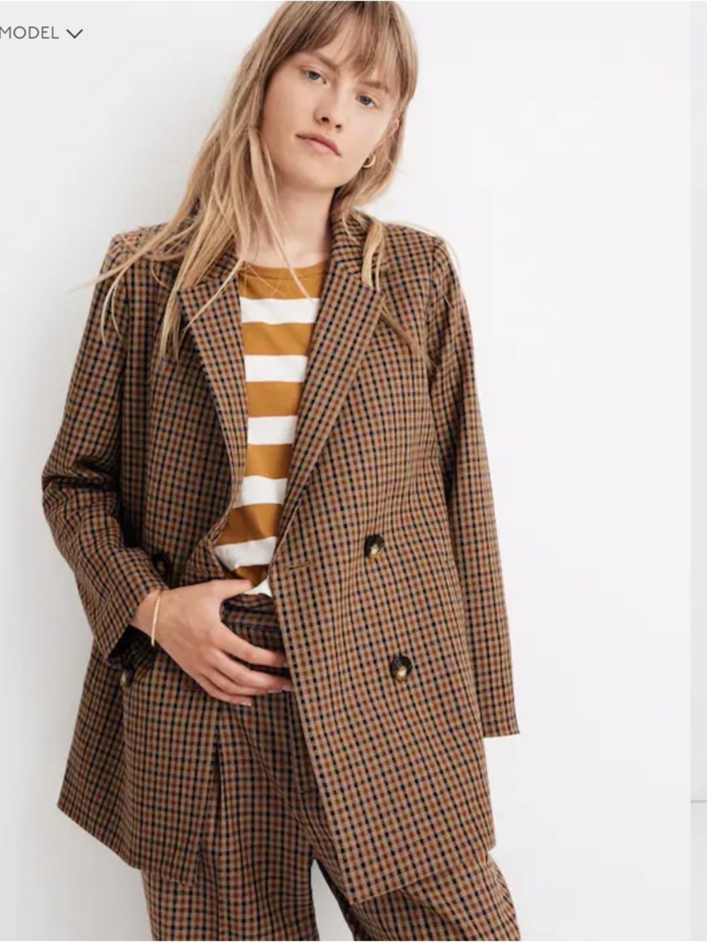 Madewell Double-Breasted Blazer in Brown Check